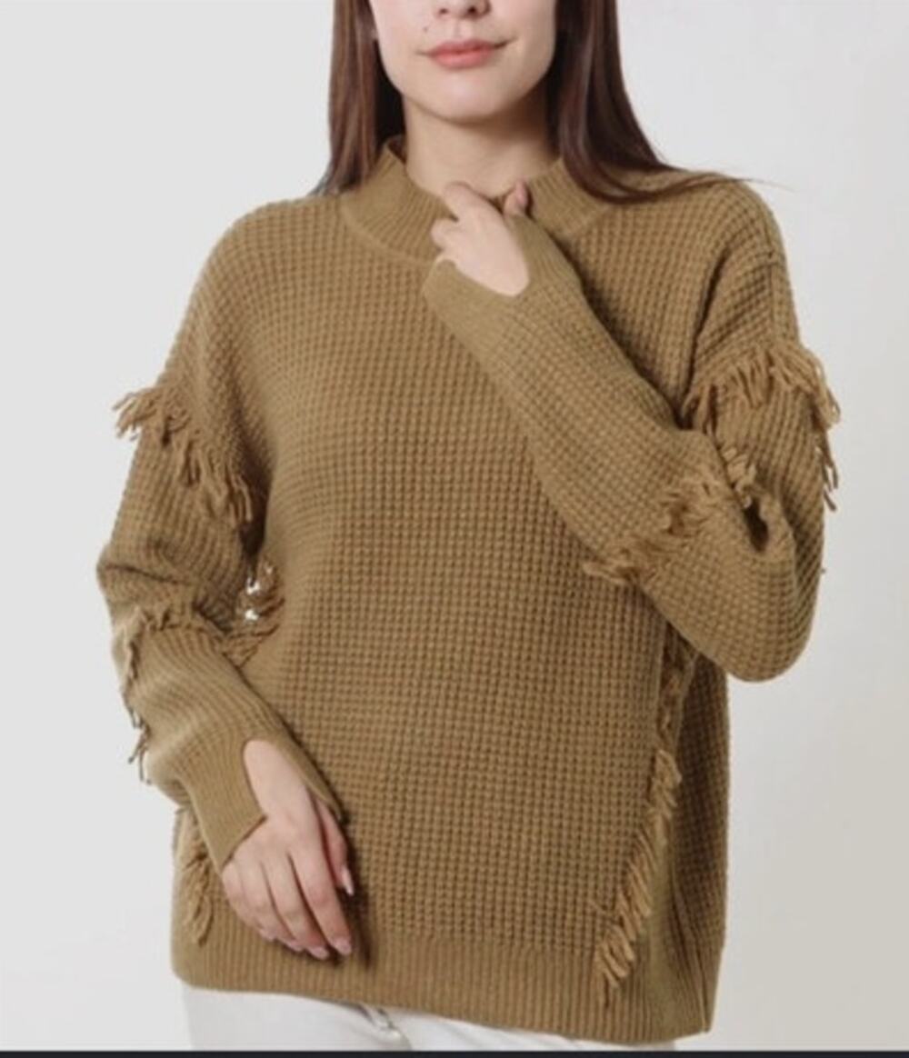 Michael Kors Waffle Knit Fringe Cowl Neck Sweater Size Medium